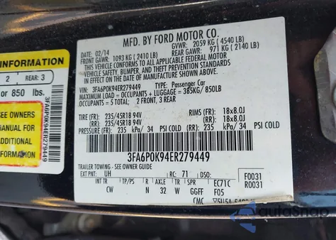 2014 Ford Fusion Titanium из США, поврежденный, VIN 3FA6P0K94ER279449